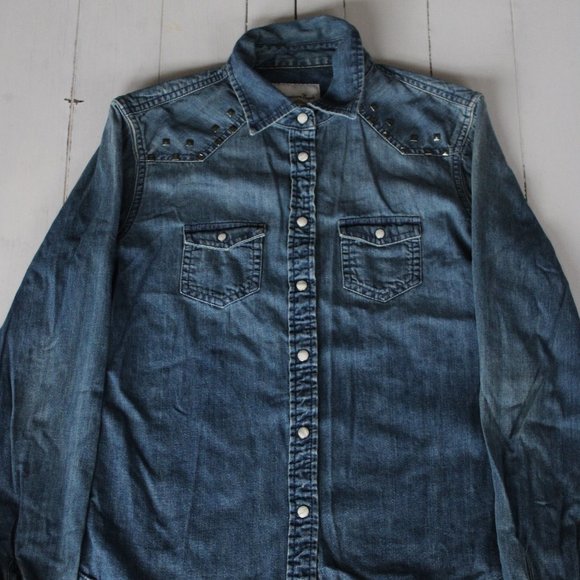 Chambray Denim Button Down Shirt - Picture 2 of 7